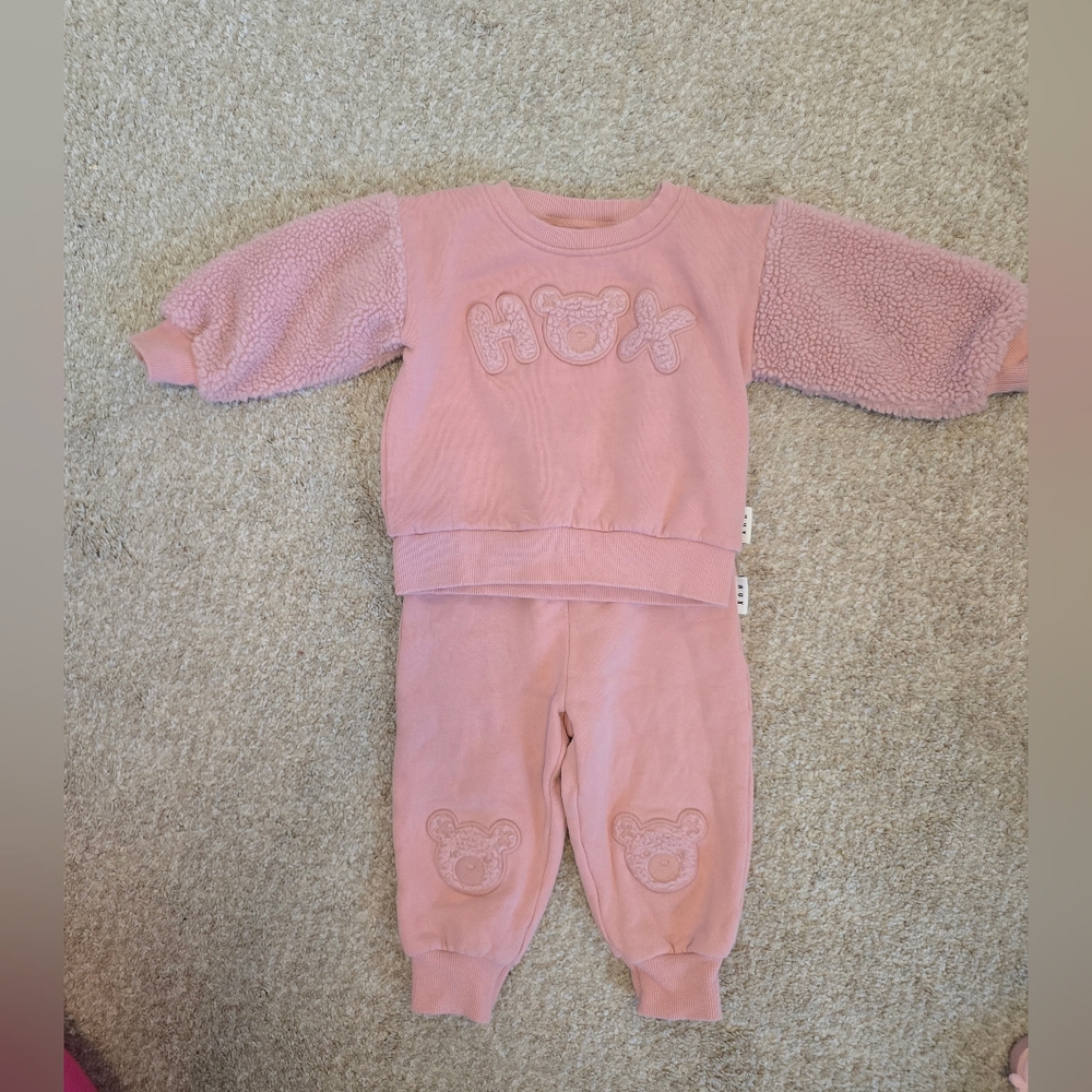 Huxbaby Pink Sherpa Sleeve Sweatshirt & Jogger Set